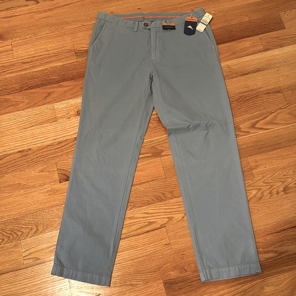Tommy Bahama Dusty Marlin chinos with orange accent on pockets.